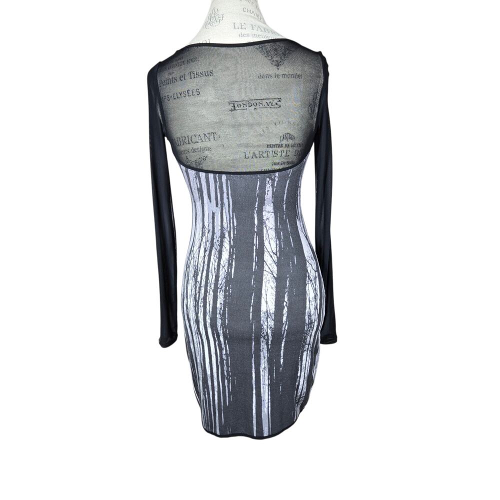 Silence + Noise Dress Womens XS Black Sheer Long Sleeve Moon Forest Print Goth - Picture 8 of 11